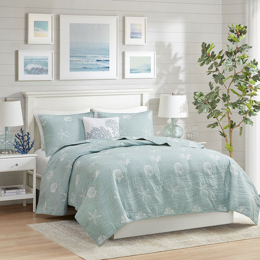 Aqua-Starfish-Seashell-4-Piece-Quilt-Set-White-Stone-Decor