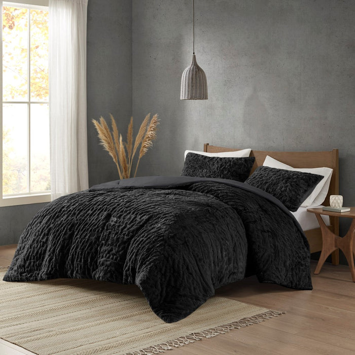 Black-Cadence-Textured-Luxury-Comforter-Set-White-Stone-Decor-1