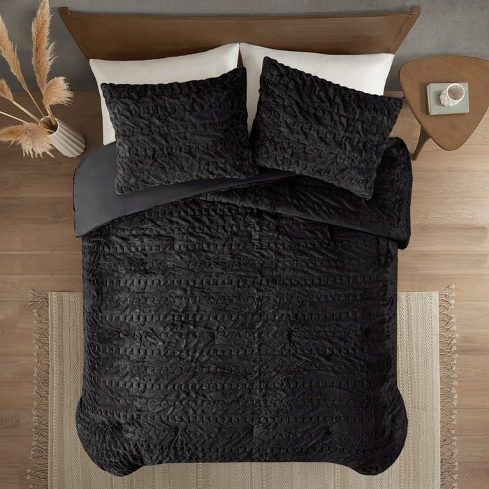 Black-Cadence-Textured-Luxury-Comforter-Set-White-Stone-Decor-2