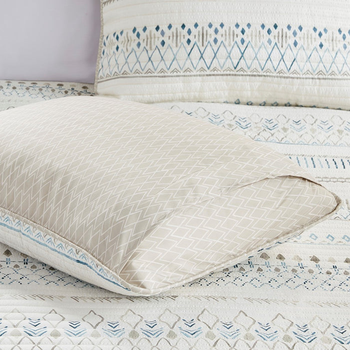 Bristol-Taupe-Blue-Boho-Farmhouse-Pattern-Quilt-Set-White-Stone-Decor-6