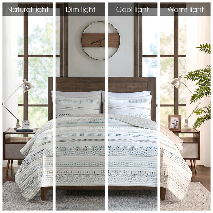 Bristol-Taupe-Blue-Boho-Farmhouse-Pattern-Quilt-Set-White-Stone-Decor-7