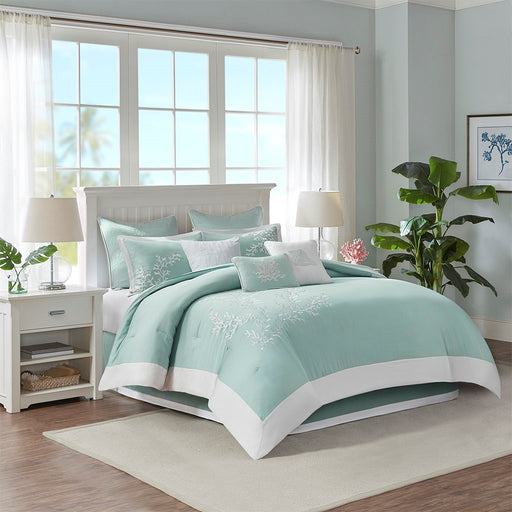 Costal-Aqua-Corals-Comforter-Set-White-Stone-Decor