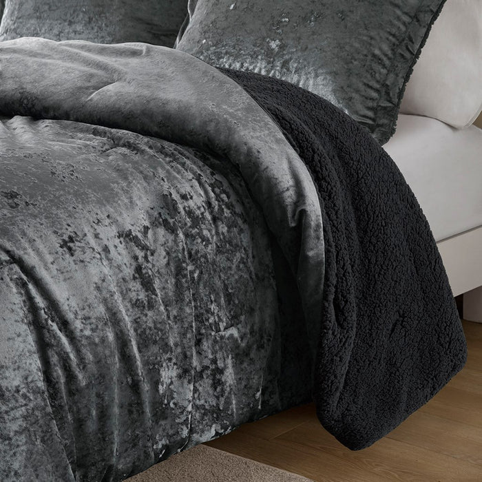 Elisa-Charcoal-Velvet-Reversible-Luxury-Comforter-Set-White-Stone-Decor-2