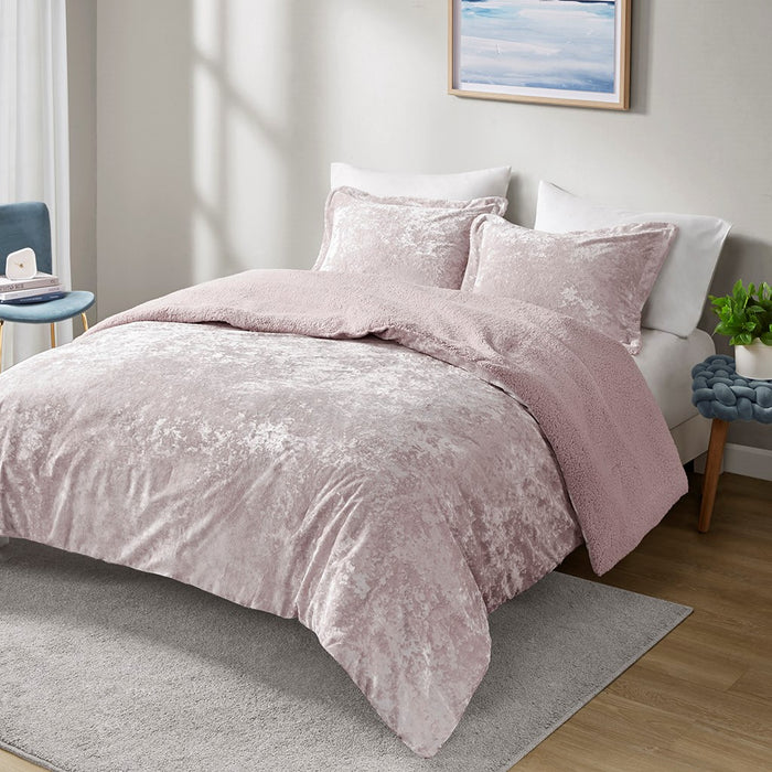 Elisa-Pink-Velvet-Reversible-Luxury-Comforter-Set-White-Stone-Decor-1