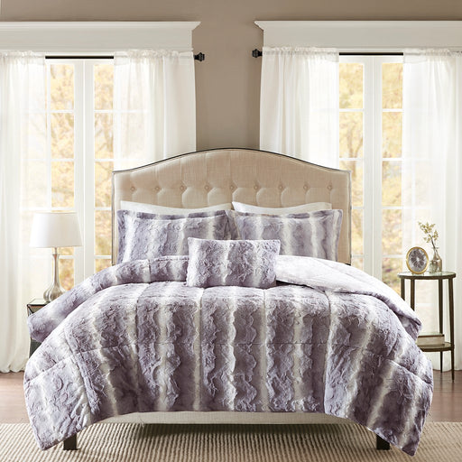 Ella-Grey-Faux-Fur-Luxury-Comforter-Set-White-Stone-Decor