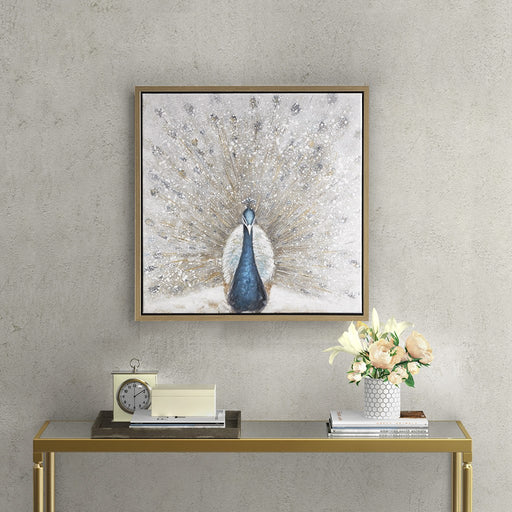 Framed-Glittered-Peacock-Canvas-Art-White-Stone-Decor-1