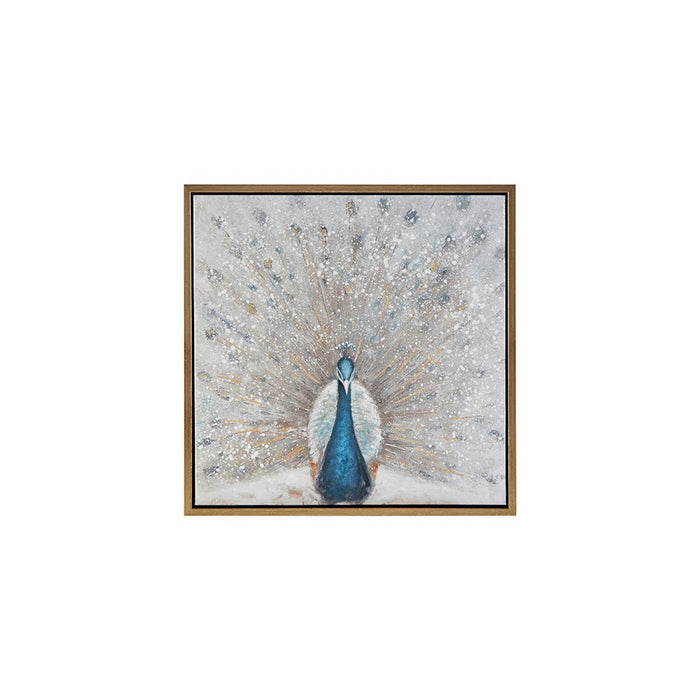 Framed-Glittered-Peacock-Canvas-Art-White-Stone-Decor-2