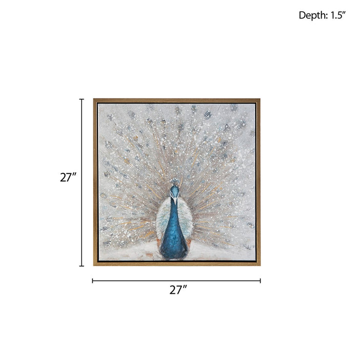 Framed-Glittered-Peacock-Canvas-Art-White-Stone-Decor-7