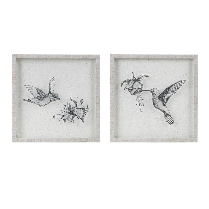 Framed-Silver-Humming-Bird-2-Piece-Wall-Art-White-Stone-Decor-2