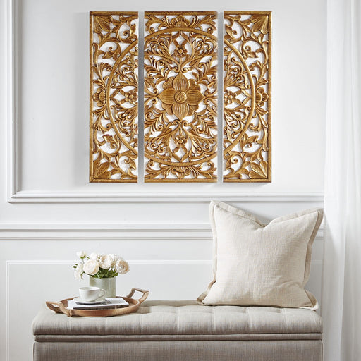 Gold-Rock-Medallion-3-Piece-Canvas-Art-White-Stone-Decor-1