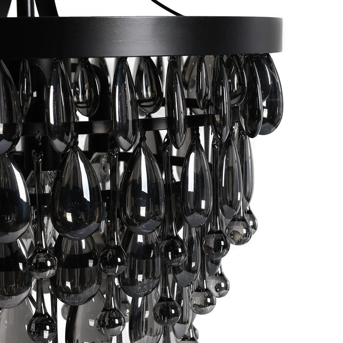 Mid-Century-Rosemond-Black-Glass-18-Chandelier-White-Stone-Decor