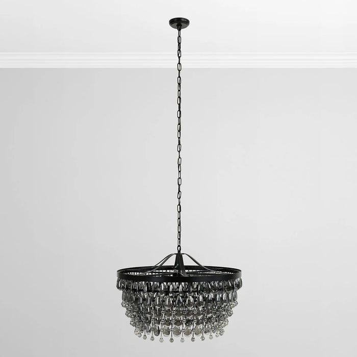 Mid-Century-Rosemond-Black-Glass-28-Chandelier-White-Stone-Decor-2