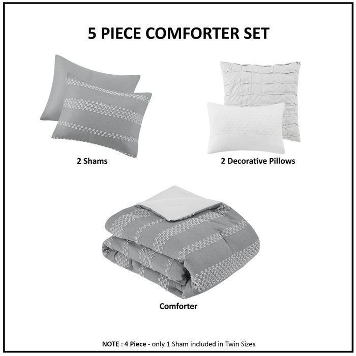 Miracle-Grey-Geometric-Patterned-5-Piece -Comforter-Set-White-Stone-Decor-9