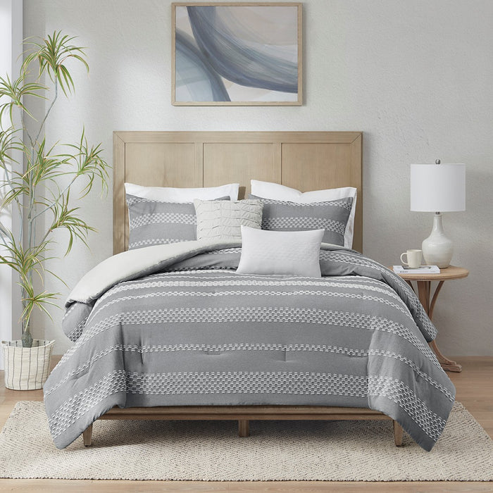 Miracle-Grey-Geometric-Patterned-5-Piece -Comforter-Set-White-Stone-Decor