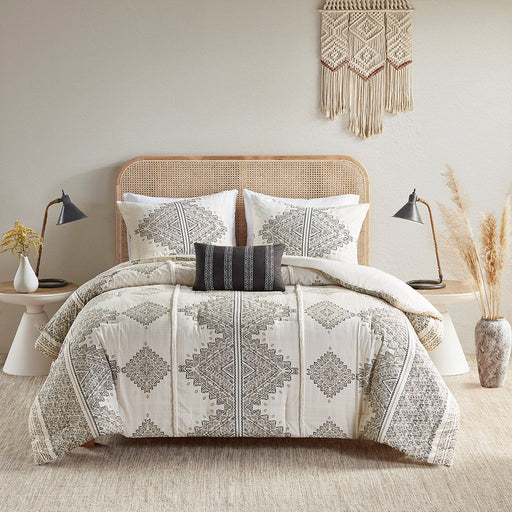 Mulberry-Black-Ivory-Boho-Geometric-Comforter-Set-White-Stone-Decor