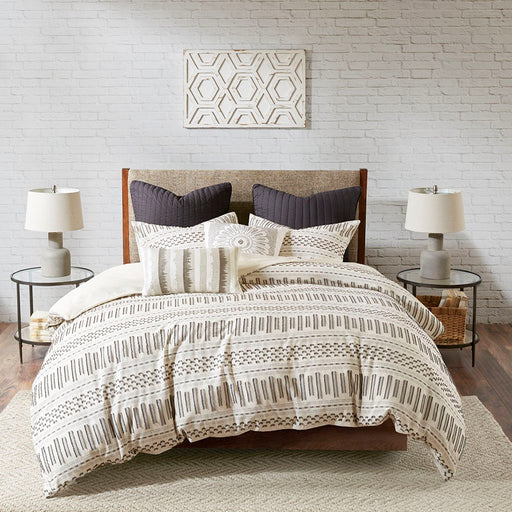 Pinehurst-Charcoal-Ivory-Boho-Farmhouse-Comforter-Set-White-Stone-Decor