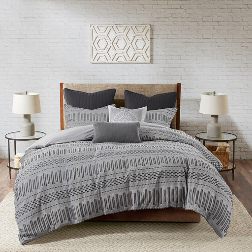 Pinehurst-Grey-Black-Boho-Farmhouse-Comforter-Set-White-Stone-Decor