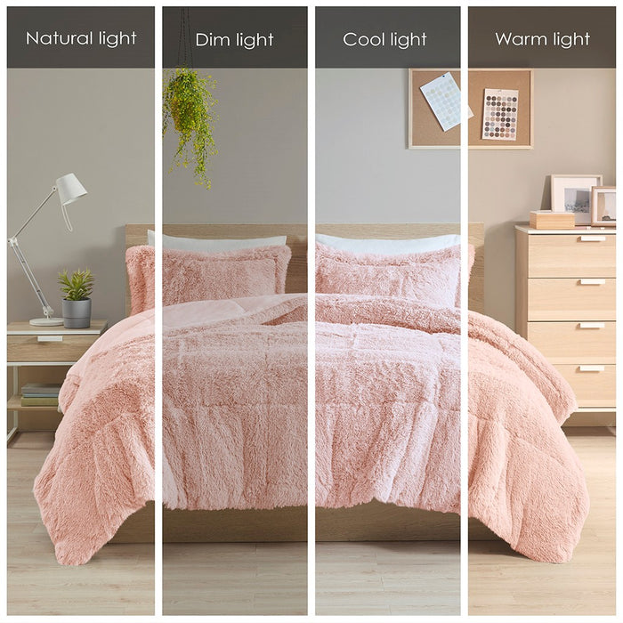 Pink-Audra-Reversible-Luxury-Shag-Comforter-Set-White-Stone-Decor-6
