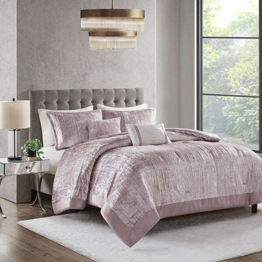Pink-Gala-Velvet-Luxury-5-Piece-Comforter-Set-White-Stone-Decor-1