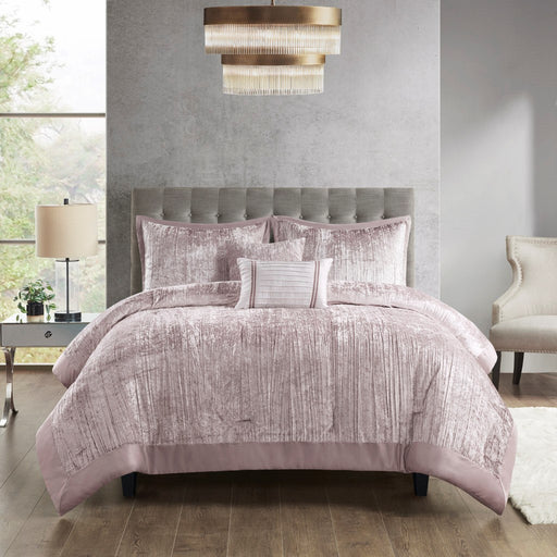 Pink-Gala-Velvet-Luxury-5-Piece-Comforter-Set-White-Stone-Decor