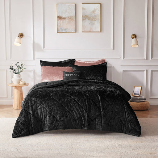 Reversible-Black-Nellie-Luxury-Velvet-Comforter-Set-White-Stone-Decor-5
