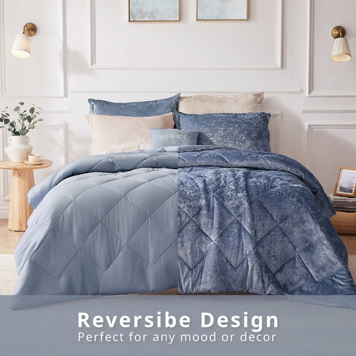 Reversible-Blue-Nellie-Luxury-Velvet-Comforter-Set-White-Stone-Decor-3