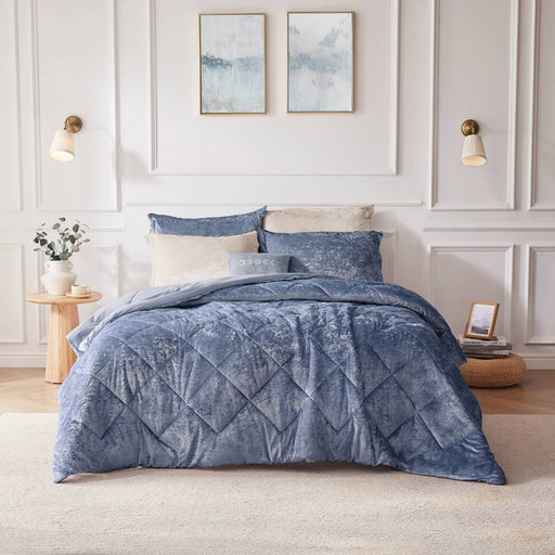 Reversible-Blue-Nellie-Luxury-Velvet-Comforter-Set-White-Stone-Decor