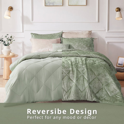 Reversible-Green-Nellie-Luxury-Velvet-Comforter-Set-White-Stone-Decor-1