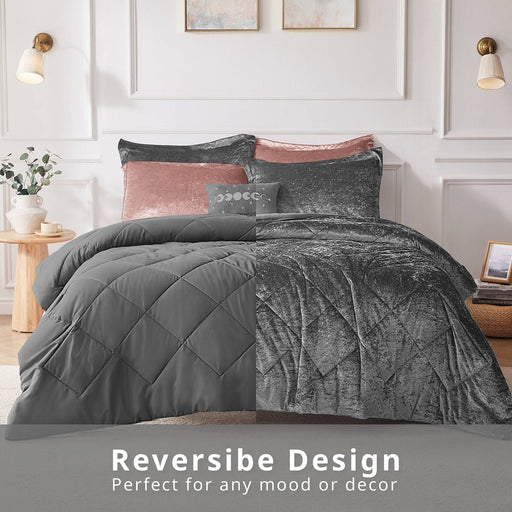 Reversible-Grey-Nellie-Luxury-Velvet-Comforter-Set-White-Stone-Decor-1