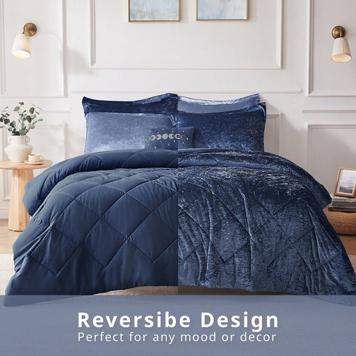 Reversible-Navy-Nellie-Luxury-Velvet-Comforter-Set-White-Stone-Decor-1