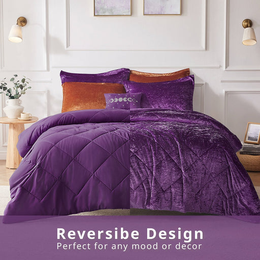 Reversible-Purple-Nellie-Luxury-Velvet-Comforter-Set-White-Stone-Decor-1