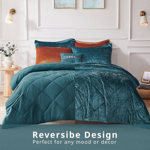 Reversible-Teal-Nellie-Luxury-Velvet-Comforter-Set-White-Stone-Decor-1