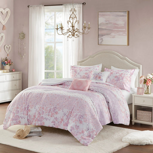 Romantic-Pink-Pomona-Floral-Comforter-Set-White-Stone-Decor