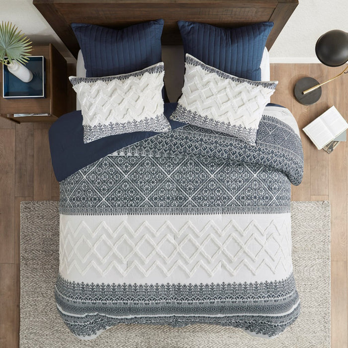 Roseville-Navy-Boho-Farmhouse-Comforter-Set-White-Stone-Decor-2