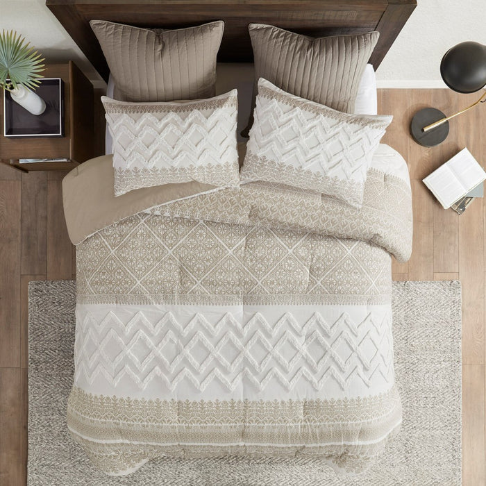 Roseville-Taupe-Boho-Farmhouse-Comforter-Set-White-Stone-Decor-1