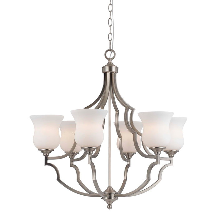 Sea-Brushed-Steel-Contemporary-6-Light-Chandelier-White-Stone-Decor