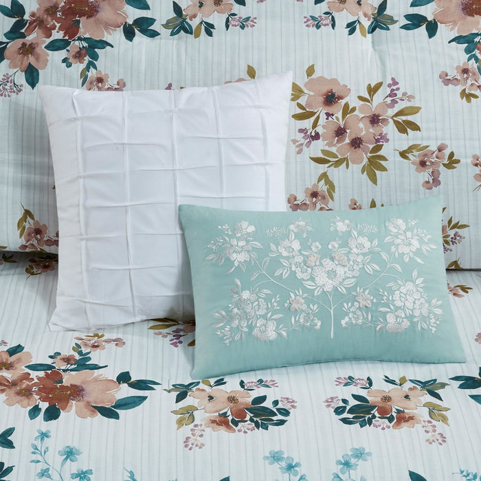 Sidney-Teal-Fenced-Flower-Garden-5-Piece-Comforter-Set-White-Stone-Decor-3