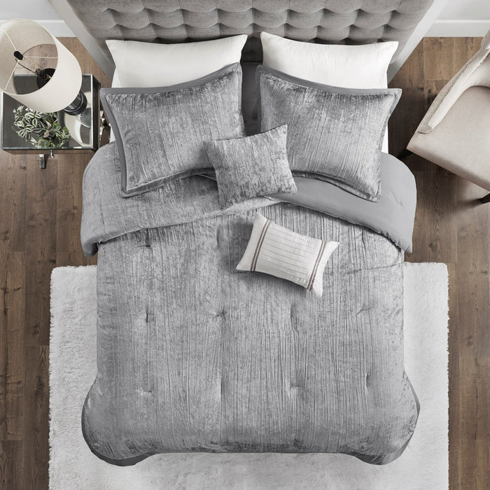 Silver-Gala-Velvet-Luxury-5-Piece-Comforter-Set-White-Stone-Decor-2