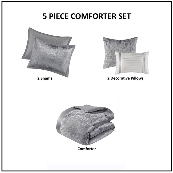 Silver-Gala-Velvet-Luxury-5-Piece-Comforter-Set-White-Stone-Decor-9