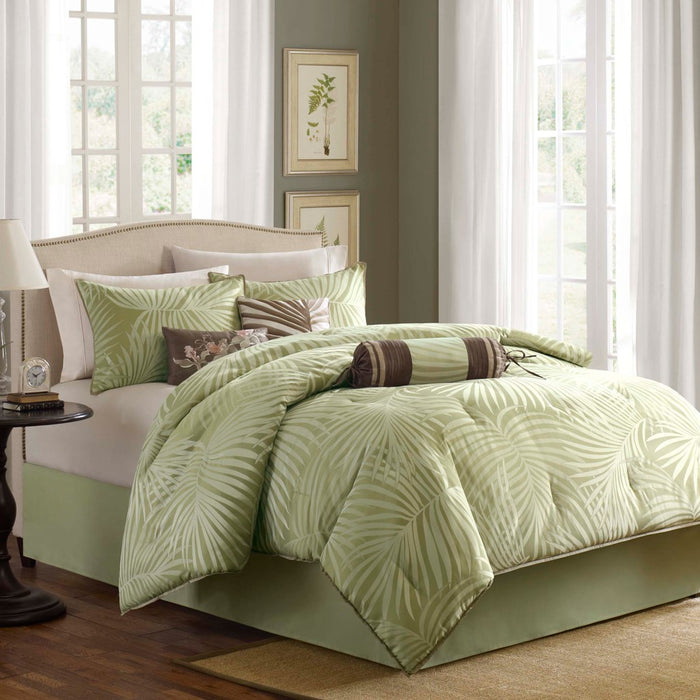 Tropical-Green-Palm-Leaves-7-Piece-Comforter-Set-White-Stone-Decor-1